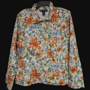 Susan Graver Women’s XL Colorful Bright Embellished Blazer White Orange Floral